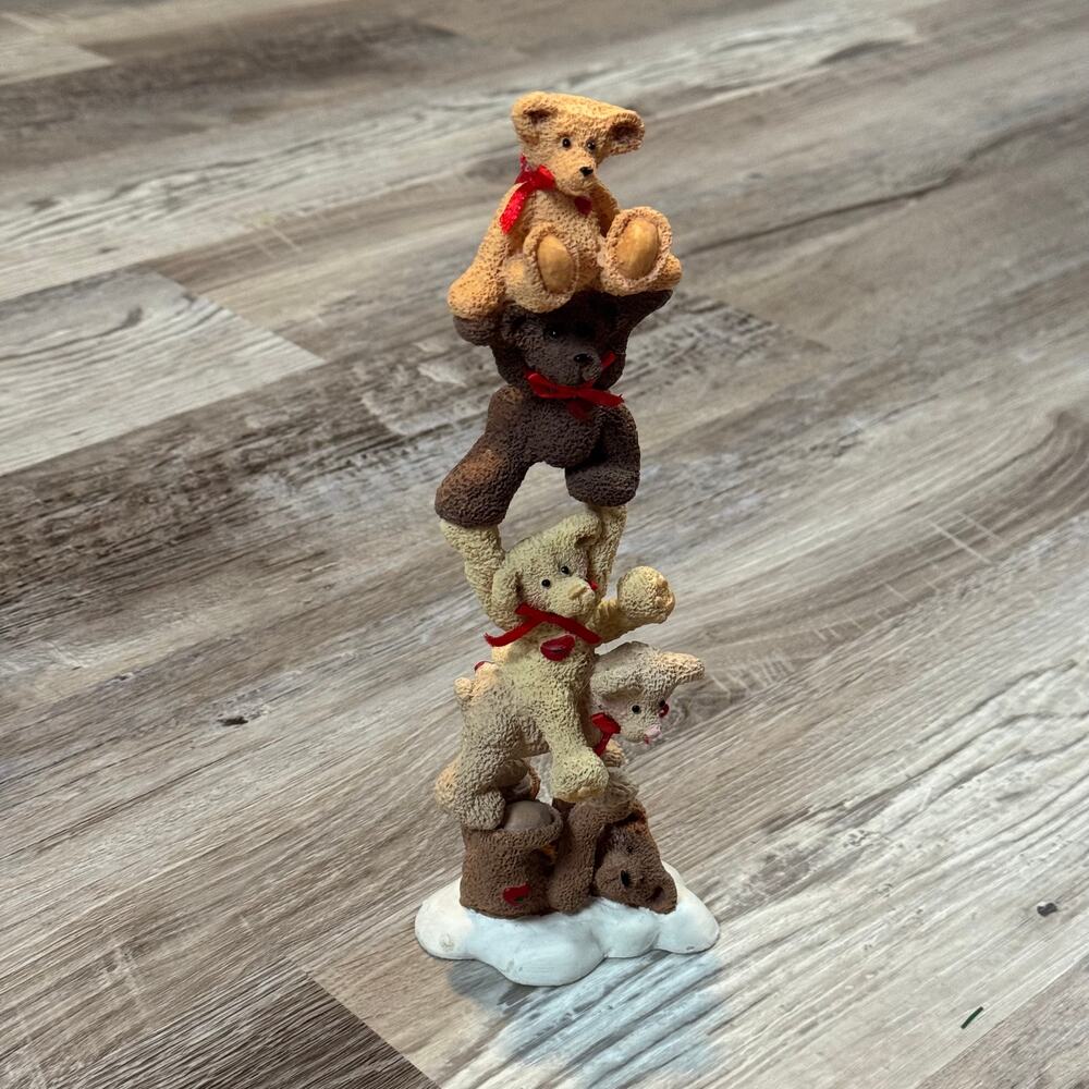 Kurt S Adler Stacked Teddy Bear Figurine Winter Holiday Valentines Decor